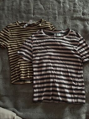 H&M Striped Ribbed Tee Set - Pink & Yellow Stripes